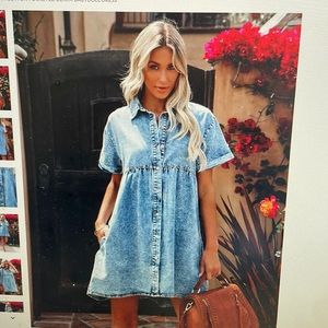 sedona cotton pocketed denim babydoll dress